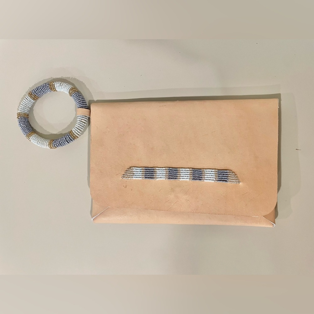 Handmade leather beaded clutch bracelet/wristlet